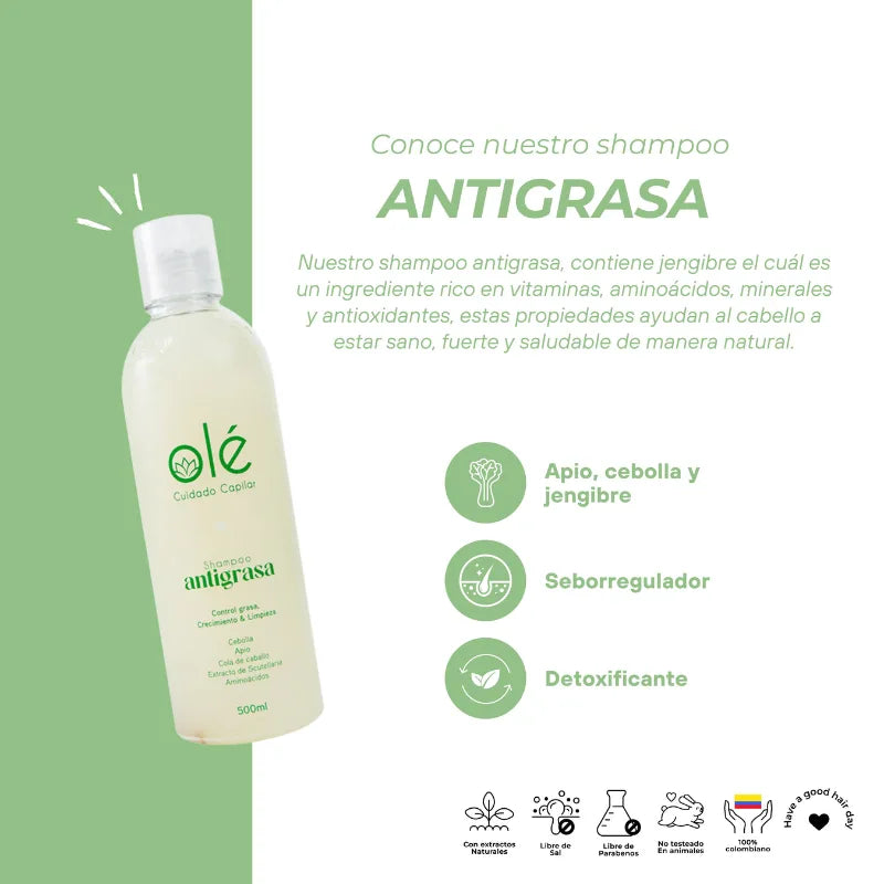 Shampoo cebolla, jengibre, apio Olé