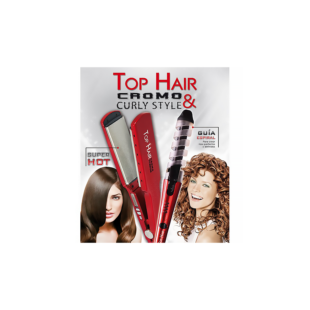 Top Hair Cromo & Curly Plancha y Rizadora Profesional