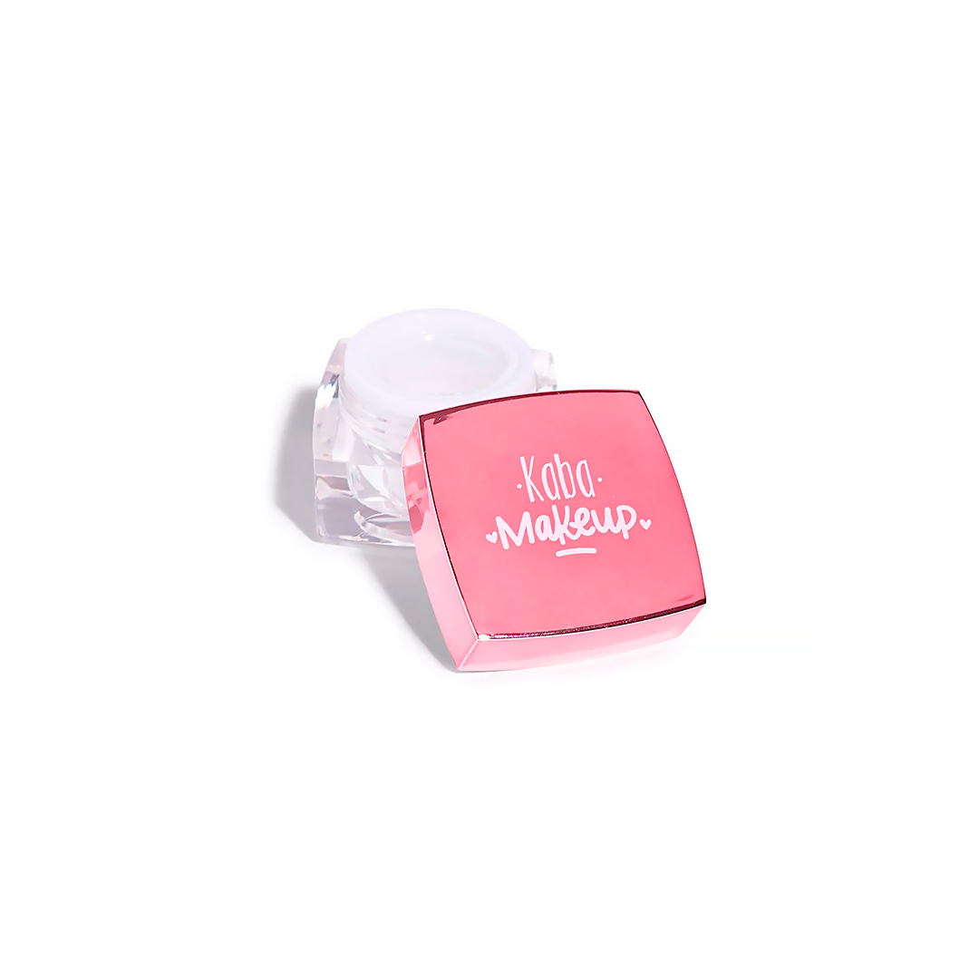 Gel Fijador de Cejas Transparente Kaba Makeup [Especificar Peso/Volumen] en envase tipo tarro con tapa rosa metálica, mostrando el gel transparente en el interior sobre fondo blanco.
