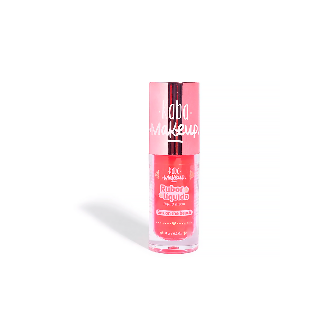 Tubo de Kaba Makeup Rubor Líquido en tono Sex On The Beach (6gr). Tinte multiusos para mejillas, labios y párpados, color coral rosado vibrante. Kumulo Cosmetics.