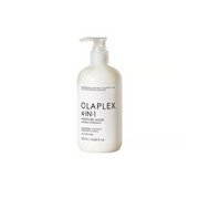 Botella blanca con dosificador de Olaplex 4-in-1 Moisture Mask, mascarilla hidratante profesional, tamaño 370ml / 12.55 fl oz.
